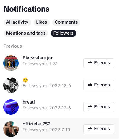 Screenshot Tiktok-Kontakte